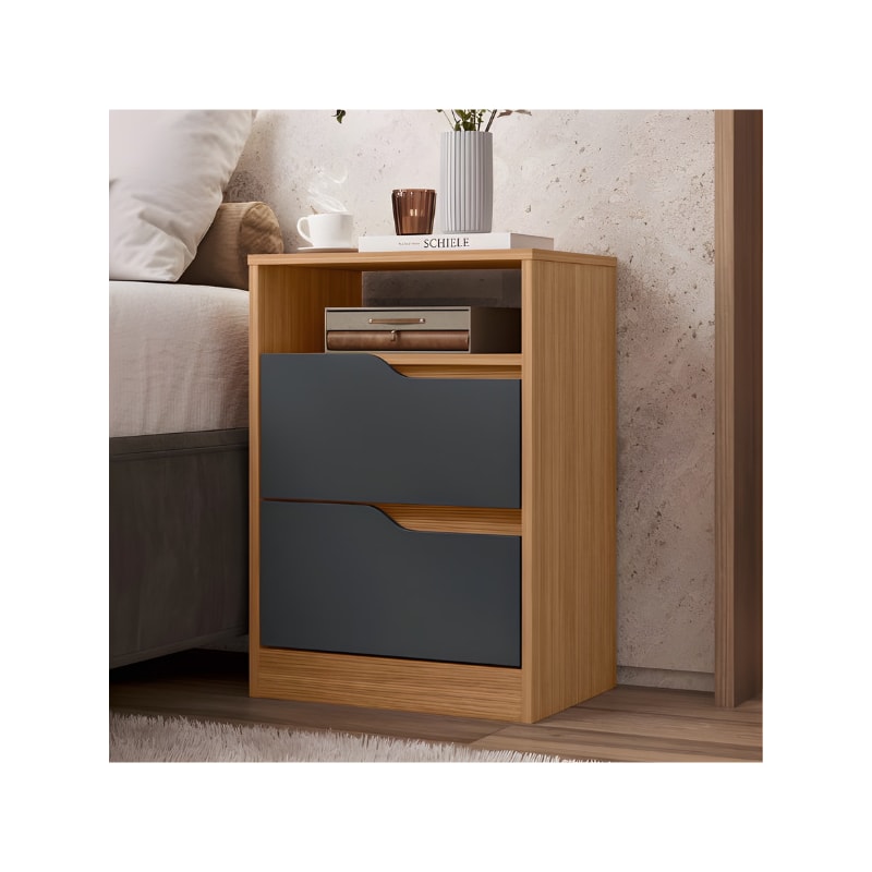 Mesa de Cabeceira Sole Albatroz 2 Gavetas Nature/Titanium-64302531-db74-4e0a-b0d9-a90ec3b21a2f