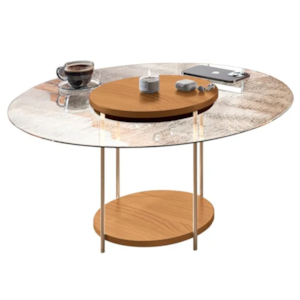 Mesa de Centro HB Moveis SKY com Tampo de Vidro Cinamomo