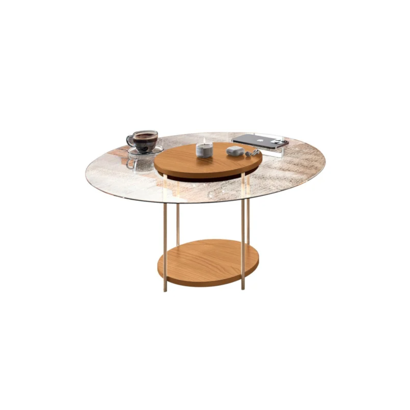 Mesa de Centro HB Moveis SKY com Tampo de Vidro Cinamomo