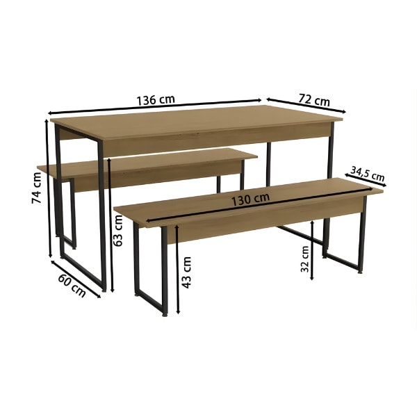 Mesa Sala Jantar Industrial LI013 Easy c/ Tampo Madeirado + 2 Bancos - Kappesberg-f9535fed-d2b5-48c9-b06c-541961ae5da6