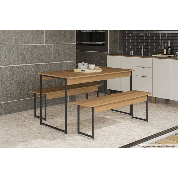 Mesa Sala Jantar Industrial LI013 Easy c/ Tampo Madeirado + 2 Bancos - Kappesberg-d4a6b607-6a7c-4d17-83d6-84a5827457c0