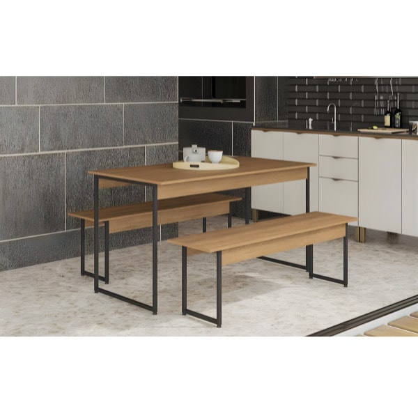 Mesa Sala Jantar Industrial LI013 Easy c/ Tampo Madeirado + 2 Bancos - Kappesberg-5c1a7986-91cb-4f1a-bee1-0bac8a7e04d7
