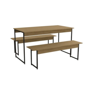 Mesa Sala Jantar Industrial LI013 Easy c/ Tampo Madeirado + 2 Bancos - Kappesberg