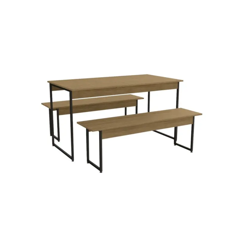 Mesa Sala Jantar Industrial LI013 Easy c/ Tampo Madeirado + 2 Bancos - Kappesberg