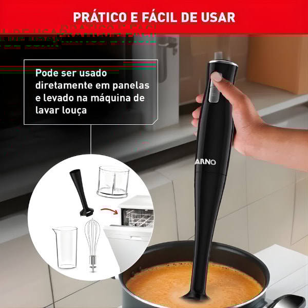 Mixer Portatil Arno Turbomix Pro 3 em 1 Inox com 400W e Copo Medidor 127V MX31 Preto-263cc346-cc5d-4fa1-8dc1-23a159a716af
