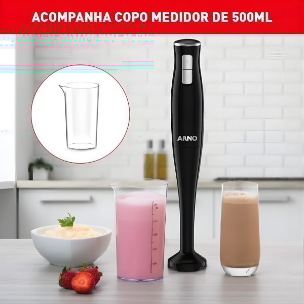 Mixer Portatil Arno Turbomix Pro 3 em 1 Inox com 400W e Copo Medidor 127V MX31 Preto-2b9700ff-2572-4db4-b64e-d3791e990524