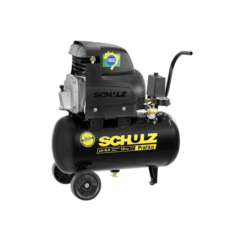 Motocompressor Schulz de Ar Portátil Pistão CSI6,6 Pratiko 20L com Motor Monofásico Aberto 1,5CV, 127V, 2 Polos, 60Hz Modelo Industrial (MI)