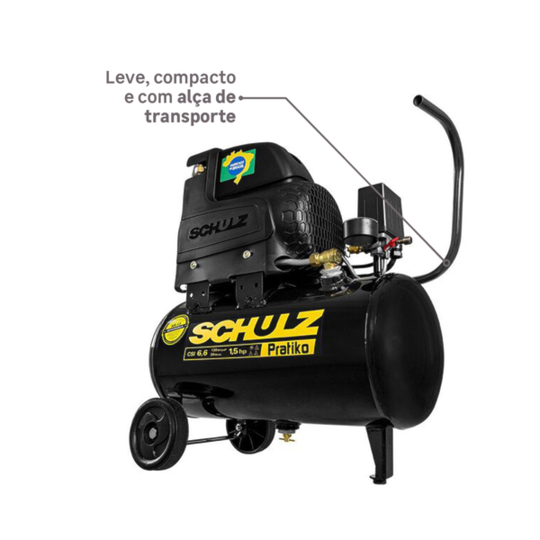 Motocompressor Schulz de Ar Portátil Pistão CSI6,6 Pratiko 20L com Motor Monofásico Aberto 1,5CV, 127V, 2 Polos, 60Hz Modelo Industrial (MI)-8c690ad9-3be9-4383-85f9-aa7bcc24d014