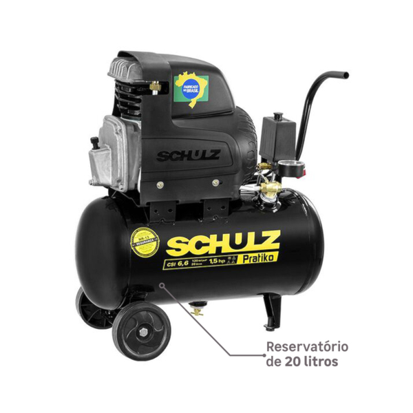 Motocompressor Schulz de Ar Portátil Pistão CSI6,6 Pratiko 20L com Motor Monofásico Aberto 1,5CV, 127V, 2 Polos, 60Hz Modelo Industrial (MI)-580611a5-1a14-46da-9166-fce6bb10a71f
