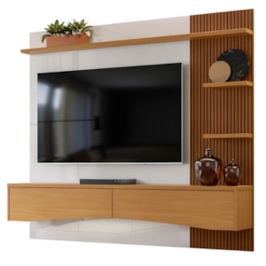 Painel Lukaliam Europa com 2 Gavetas Off White Perolizado/Tauari Ripado