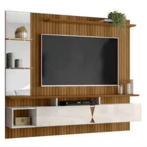 Painel Lukaliam Intense com Espelho Freijo Ripado/Off White Perolizado