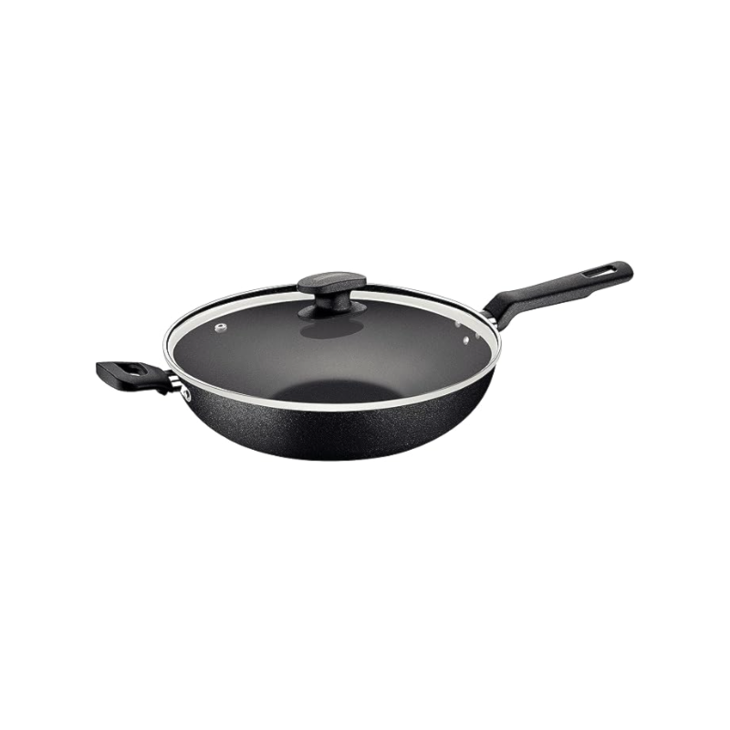 Panela Wok Tramontina 28CM 3,3L Antiaderente com Tampa de Vidro Loreto Grafite 