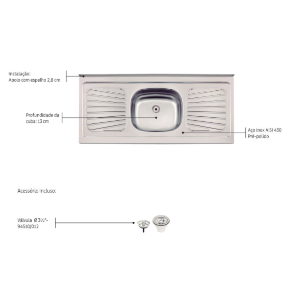Pia de Apoio Tramontina New Raggi 40 Standard em Aco Inox 120X52cm 1 Cuba-75a87ec8-7015-483a-94d5-e8f8eea77d7f