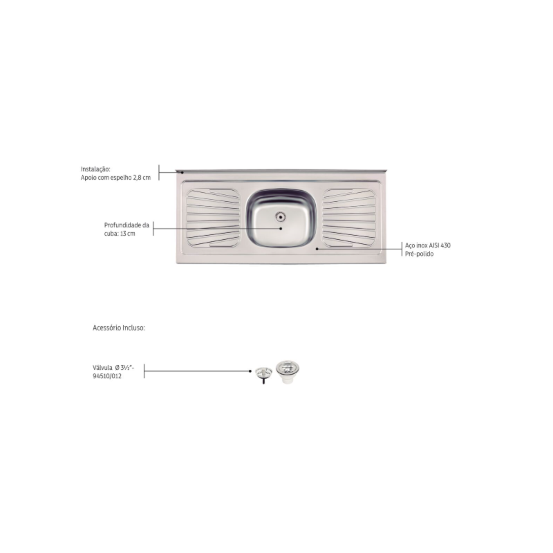 Pia de Apoio Tramontina New Raggi 40 Standard em Aco Inox 120X52cm 1 Cuba-5a9bb266-f071-4f8e-a654-d764fc397fd7