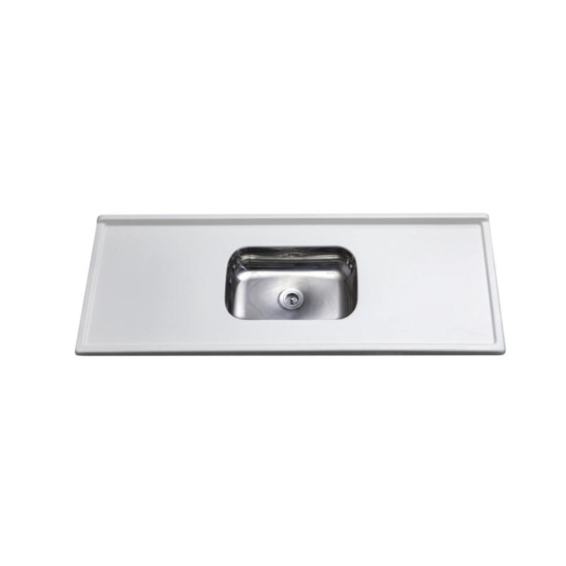 Pia Decoralita Granito Sintetico 12L Bojo Inox 120X54 Branco