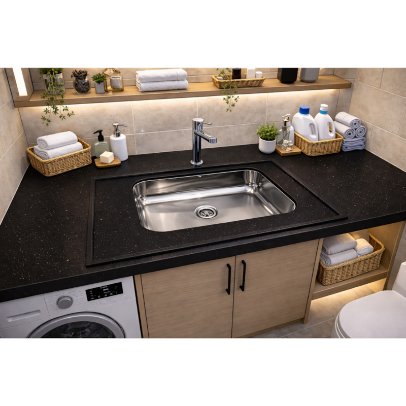 Pia Decoralita Granito Sintetico 12L Bojo Inox 120X54 Preto Absoluto