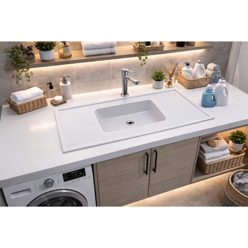 Pia Decoralita Premium 11L Marmore 150X54 Branco Gelo-9409cea3-833e-4dae-902f-269923d491a0