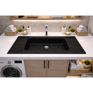 Pia Decoralita Premium 8,5L Marmore Sintetico 120X54 Preto Absoluto