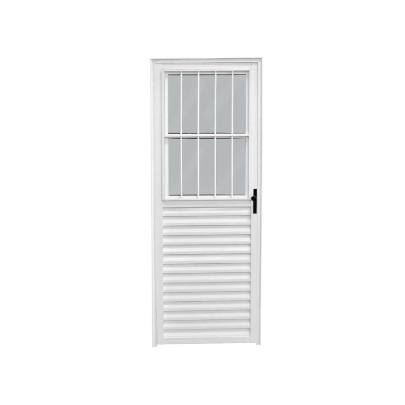 Porta CLM Aluminio Branco 80X210 Postigo com Grade Direito Vidro Liso Premium