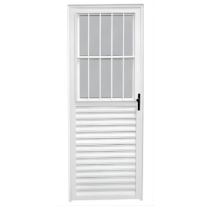 Porta CLM Aluminio Branco 80X210 Postigo com Grade Direito Vidro Liso Premium
