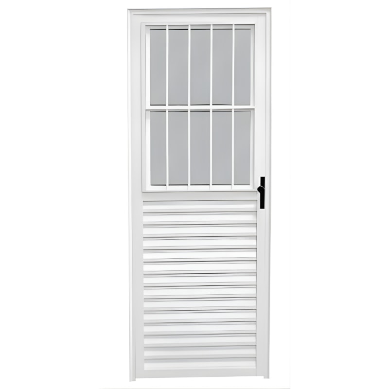 Porta CLM Aluminio Branco 80X210 Postigo com Grade Direito Vidro Liso Premium-85ab63fc-0535-4824-a5a2-347ea85f6539