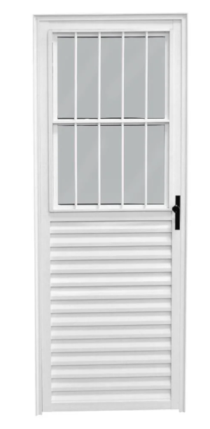 Porta CLM Aluminio Branco 80X210 Postigo com Grande Esquerdo Vidro Liso Premium