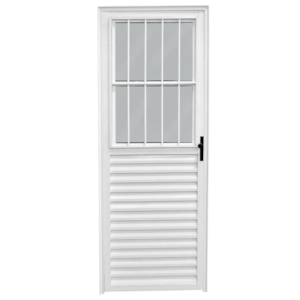 Porta CLM Aluminio Branco 80X210 Postigo com Grande Esquerdo Vidro Liso Premium
