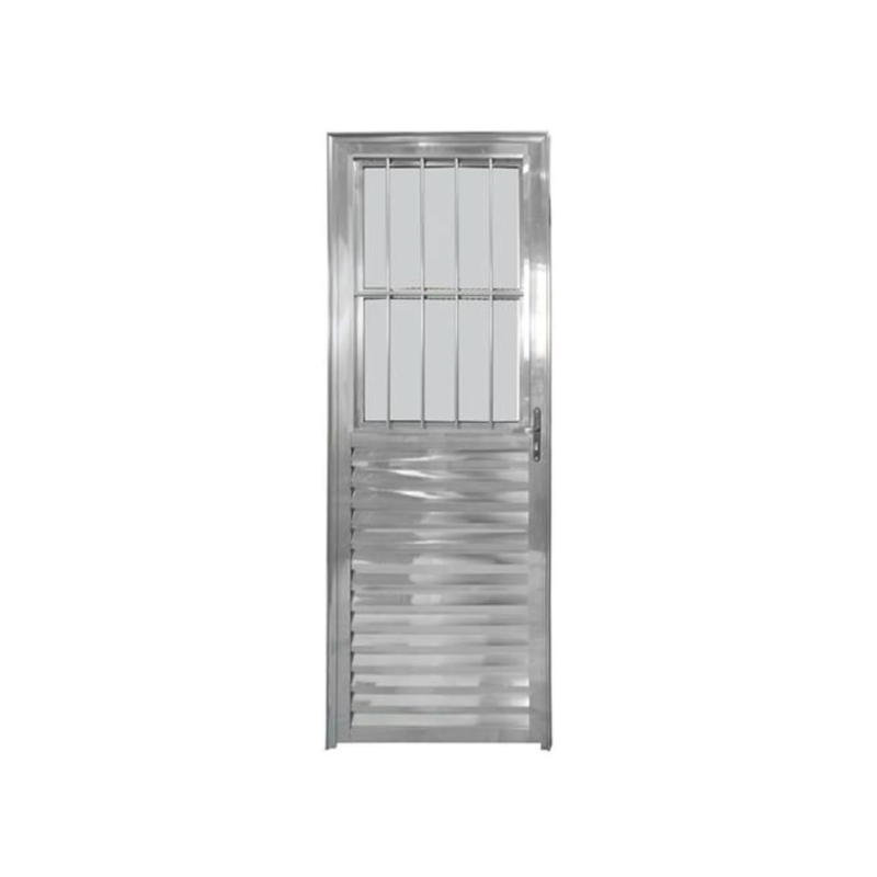 Porta CLM Aluminio Natural 80X210 Postigo com Grade Direita Vidro Liso Premium