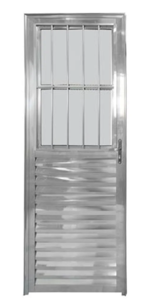 Porta CLM Aluminio Natural 80X210 Postigo com Grade Direita Vidro Liso Premium