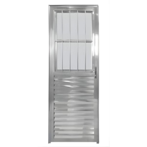 Porta CLM Aluminio Natural 80X210 Postigo com Grade Direita Vidro Liso Premium