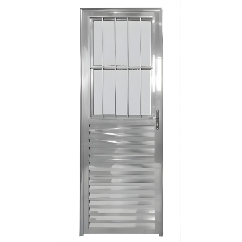 Porta CLM Aluminio Natural 80X210 Postigo com Grade Direita Vidro Liso Premium-91a21445-902e-42d8-8300-77738a888d3b