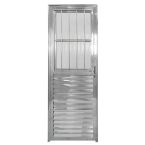 Porta CLM Aluminio Natural 80X210 Postigo com Grade Direito Vidro Canelado Premium