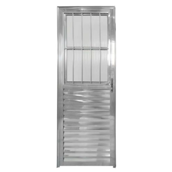 Porta CLM Aluminio Natural 80X210 Postigo com Grade Direito Vidro Canelado Premium-a54efac2-b5ed-412d-ba37-2f356e617b79