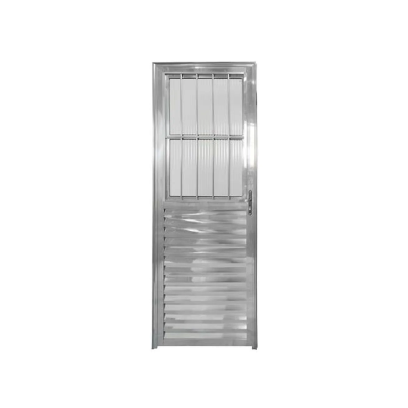 Porta CLM Aluminio Natural 80X210 Postigo com Grade Direito Vidro Canelado Premium