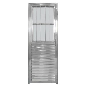 Porta CLM Aluminio Natural 80X210 Postigo com Grade Esquerdo Vidro Liso Premium