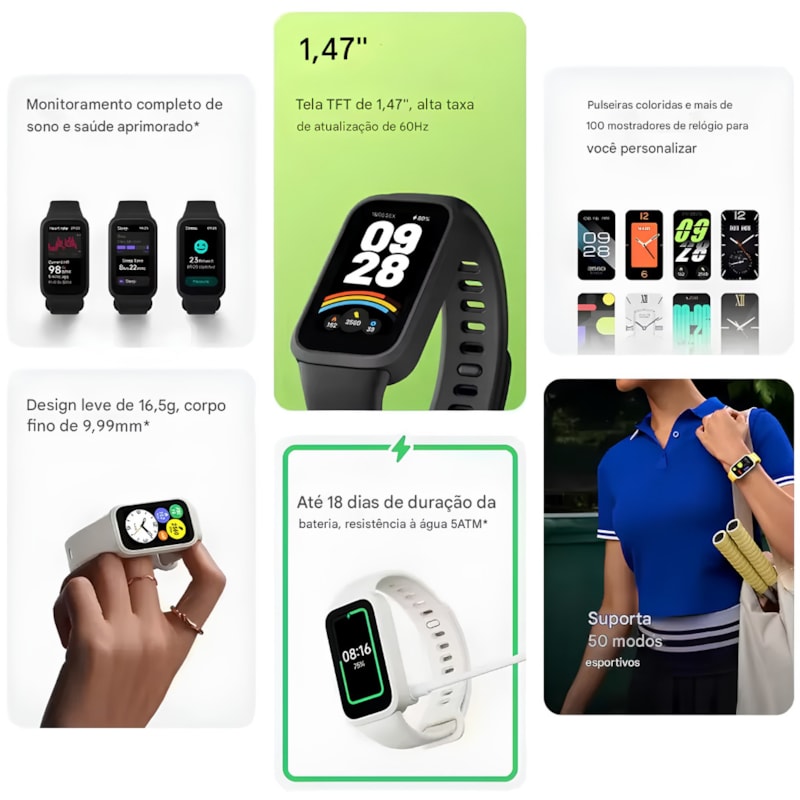 Relógio Pulseira Inteligente Xiaomi Band 9 Active, Monitoramento Cardíaco, Oxigênio no Sangue, 50 Modos Esportivos, Bateria Até 18 Dias-2e001ef4-21eb-41fc-be96-c282f3b0d673