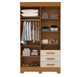 Roupeiro ACP Moveis Debora Capelinha 4 Portas 3 Gavetas com Espelho Cinamomo/Off White
