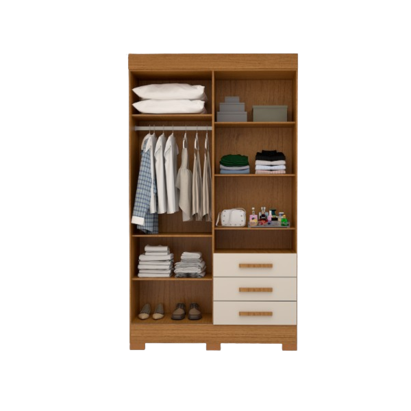 Roupeiro ACP Moveis Debora Capelinha 4 Portas 3 Gavetas com Espelho Cinamomo/Off White-157b5ff3-97f7-46c1-a1dd-21e09b4be715