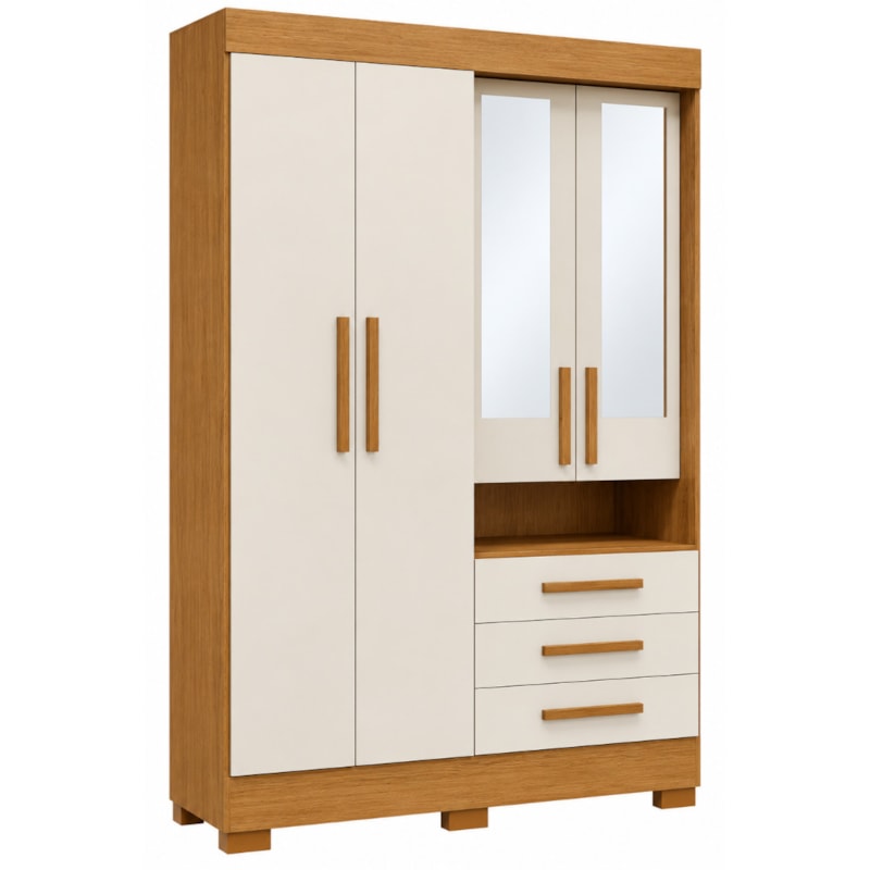 Roupeiro ACP Moveis Debora Capelinha 4 Portas 3 Gavetas com Espelho Cinamomo/Off White-ceb5182e-bebe-411c-9d35-80ca2c5398ff