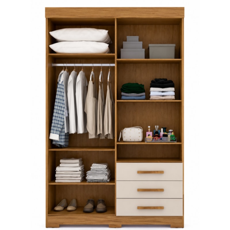 Roupeiro ACP Moveis Debora Capelinha 4 Portas 3 Gavetas com Espelho Cinamomo/Off White-d0355e88-8588-423c-89f4-22855f2e008b