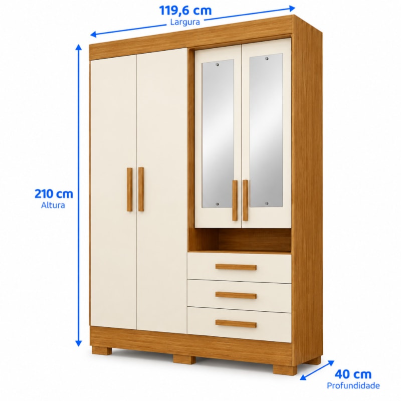 Roupeiro ACP Moveis Debora Capelinha 4 Portas 3 Gavetas com Espelho Cinamomo/Off White-7cd2d2d7-642b-4fdb-8e8f-e42789ecc58d