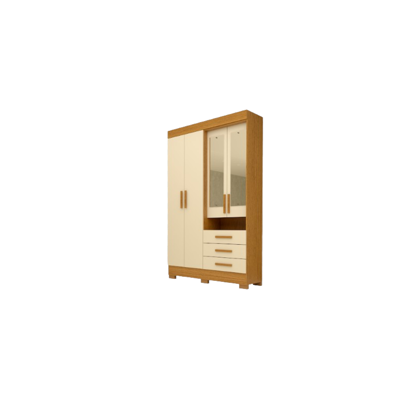 Roupeiro ACP Moveis Debora Capelinha 4 Portas 3 Gavetas com Espelho Cinamomo/Off White