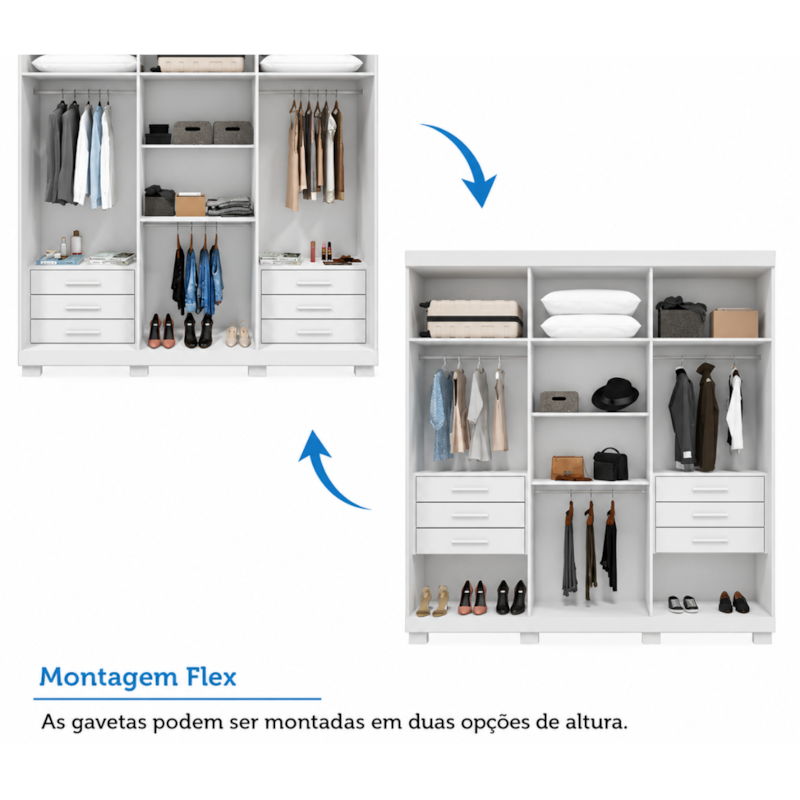 Roupeiro ACP Moveis Eliza 6 Portas 6 Gavetas Com Espelho Branco/Cinamomo-126715f8-69af-4079-a375-ad0761f08bf7