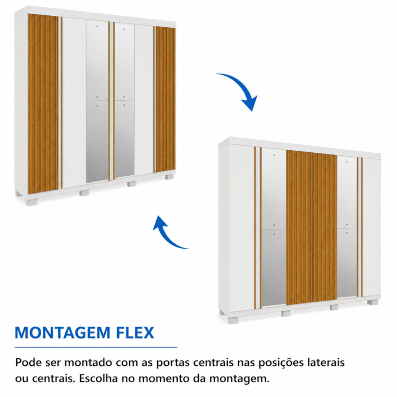 Roupeiro ACP Moveis Eliza 6 Portas 6 Gavetas Com Espelho Branco/Cinamomo-4f52b20c-80d4-4318-b311-1e23c5e98fe3