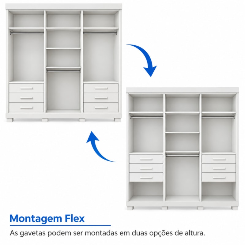 Roupeiro ACP Moveis Eliza 6 Portas 6 Gavetas Com Espelho Branco/Cinamomo-a121fea7-c9fc-478a-a967-bc6b70c0fc20