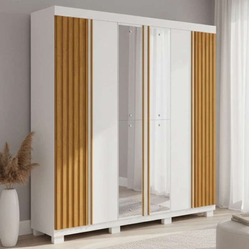 Roupeiro ACP Moveis Eliza 6 Portas 6 Gavetas Com Espelho Branco/Cinamomo-88b9214d-7412-4a60-bf10-d681dadb3bc9