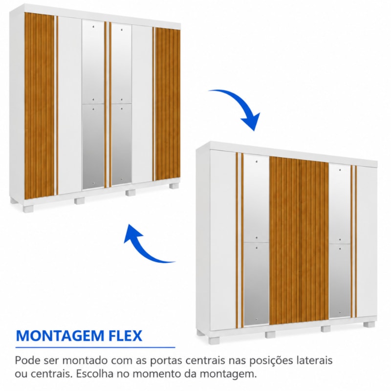 Roupeiro ACP Moveis Eliza 6 Portas 6 Gavetas Com Espelho Branco/Cinamomo-75e02029-dfd8-441e-924f-a7a2db53aaca