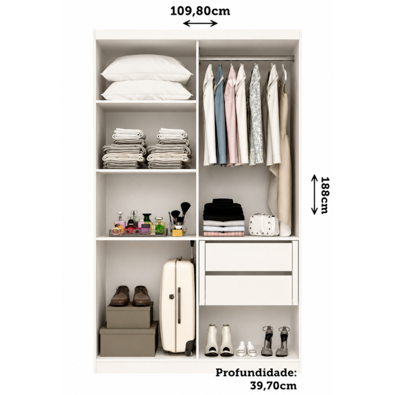 Roupeiro ACP Moveis Lana Prime 4 Portas 2 Gavetas Branco 25324.2-2a1f3d60-9254-4659-b57f-471da4a80b08