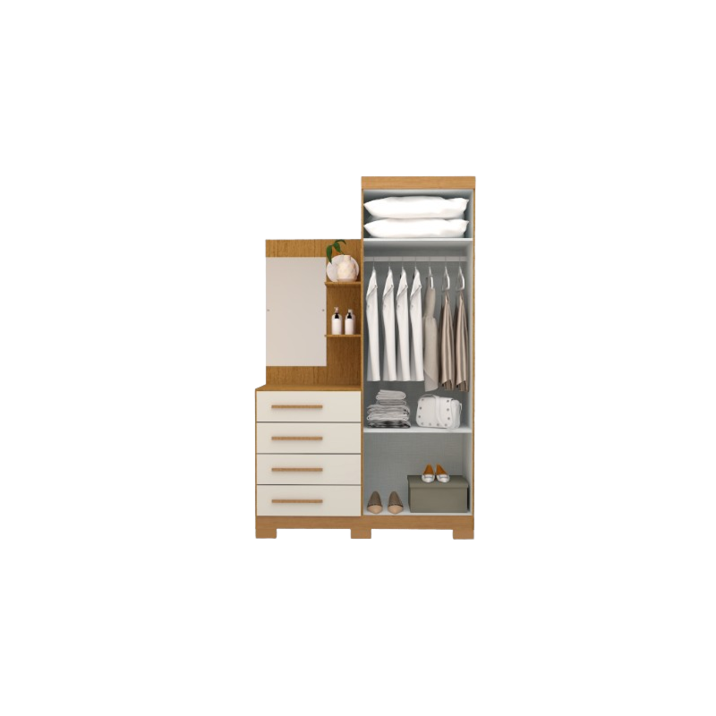 Roupeiro ACP Moveis Melissa 2 Portas 4 Gavetas com Espelho Cinamomo/Off White