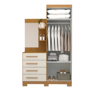 Roupeiro ACP Moveis Melissa 2 Portas 4 Gavetas com Espelho Cinamomo/Off White